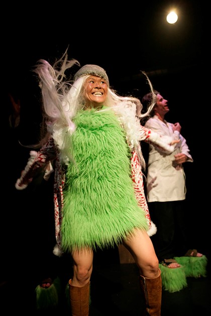 Production still for "DasSHOKU Hora!". L-R: Yumi Umiumare, Ben Rogan. Photographer: Jeff Busby