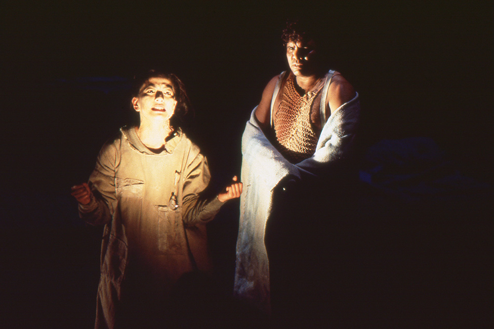 Production still for "The Head of Mary". L-R: Miki Oikawa as Shika, Tom E. Lewis as Yabari. Photographer: Jeff Busby