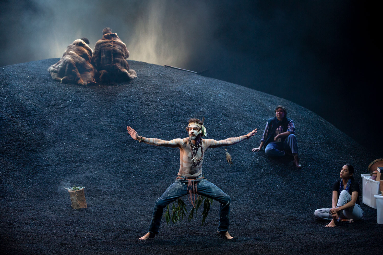 Production still for the 2022 Season of 'The Return'. L-R: Ghenoa Gela, Guy Simon, Culture Evolves, Angelica Lockyer, Laila Thaker. Photographer: Pia Johnson