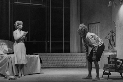 Production still for "Insignificance". L-R: Kate Fitzpatrick as the Actress, Carrillo Gantner as the Professor. Photographer: Vikki Driscoll