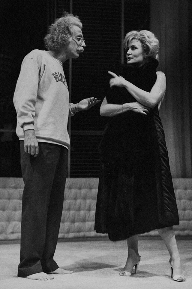 Production still for "Insignificance". L-R: Carrillo Gantner as the Professor, Kate Fitzpatrick as the Actress. Photographer: Vikki Driscoll