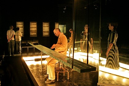 Production still for "Black". L-R: Stephen Armstrong (Malthouse Executive Producer) and Michael Kantor (Artistic Director) with  performers James Wardlaw, Moira Finucane, Caroline Lee. Photographer: Jeff Busby