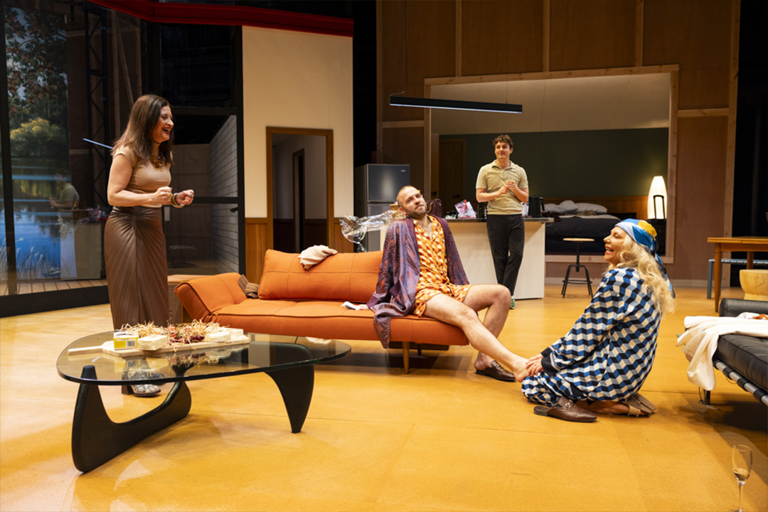 Production still for the 2023 season of 'This is Living.' In photo: Maria Theodorakis, Marcus Mckenzie, Wil King, and Belinda McClory. Photographer: Kristin Gehradte 