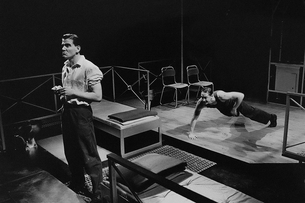 Production still for "Remember Ronald Ryan". L-R: Fred Whitlock, John Brumpton. Photographer: Jeff Busby