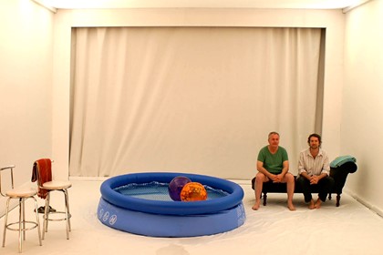 Production still for "Holiday". L-R: Patrick Moffatt, Paul Lum. Photographer: Anna Tregloan