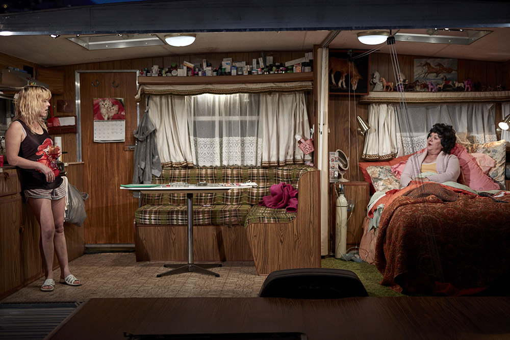 Production still for "Caravan". L-R: Nicci Wilks as Donna, Susie Dee as Judy. Photographer: Tim Grey