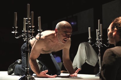 Production still for "Trustees". L-R: Daniel Schlusser, Tammy Anderson. Photographer: Nicolai Khalezin