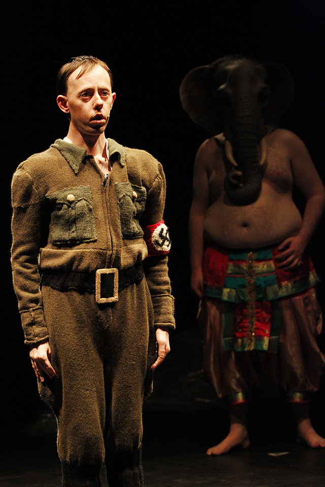 Production still for "Ganesh Versus The Third Reich". L-R: Simon Laherty, Brian Tilley. Photographer: Jeff Busby