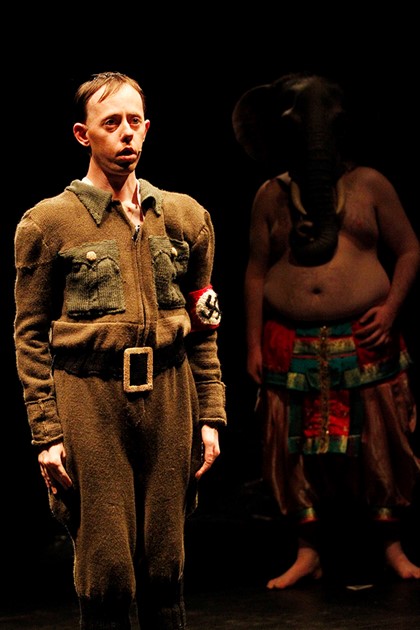 Production still for "Ganesh Versus The Third Reich". L-R: Simon Laherty, Brian Tilley. Photographer: Jeff Busby