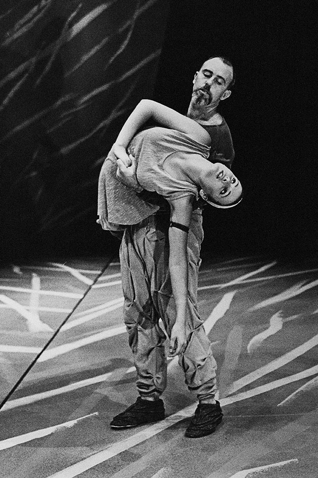 Production still for "This Antigone". Terrie Waddell, Merfyn Owen. Photographer: David B. Simmonds