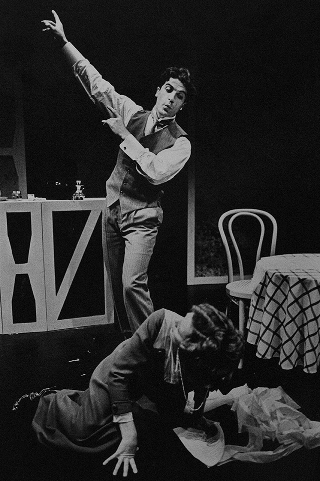 Production still from "The Tramp's Revenge". L-R: Nick Carrafa as the Tramp, Joseph Spano as Charlie Chaplin, Anne Sparks. Photographer: David B. Simmonds