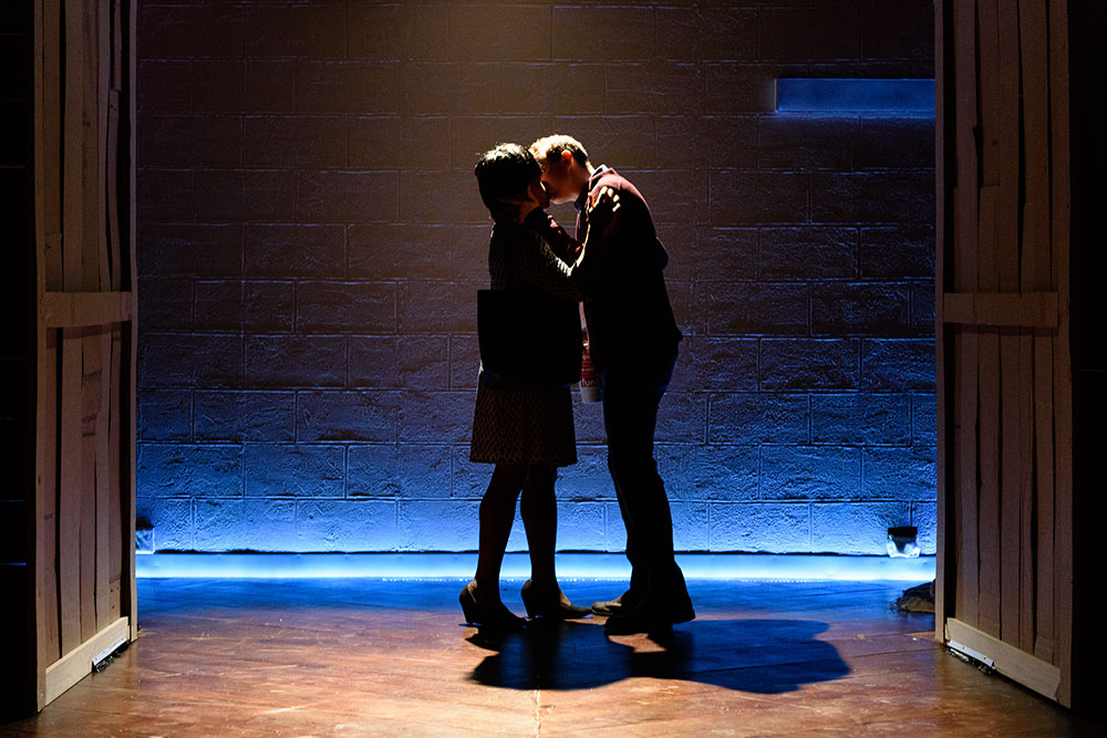 Production still for previous season of "Underground Railroad Game". L-R: Jennifer Kidwell, Scott R. Sheppard. Photographer: Ben Arons